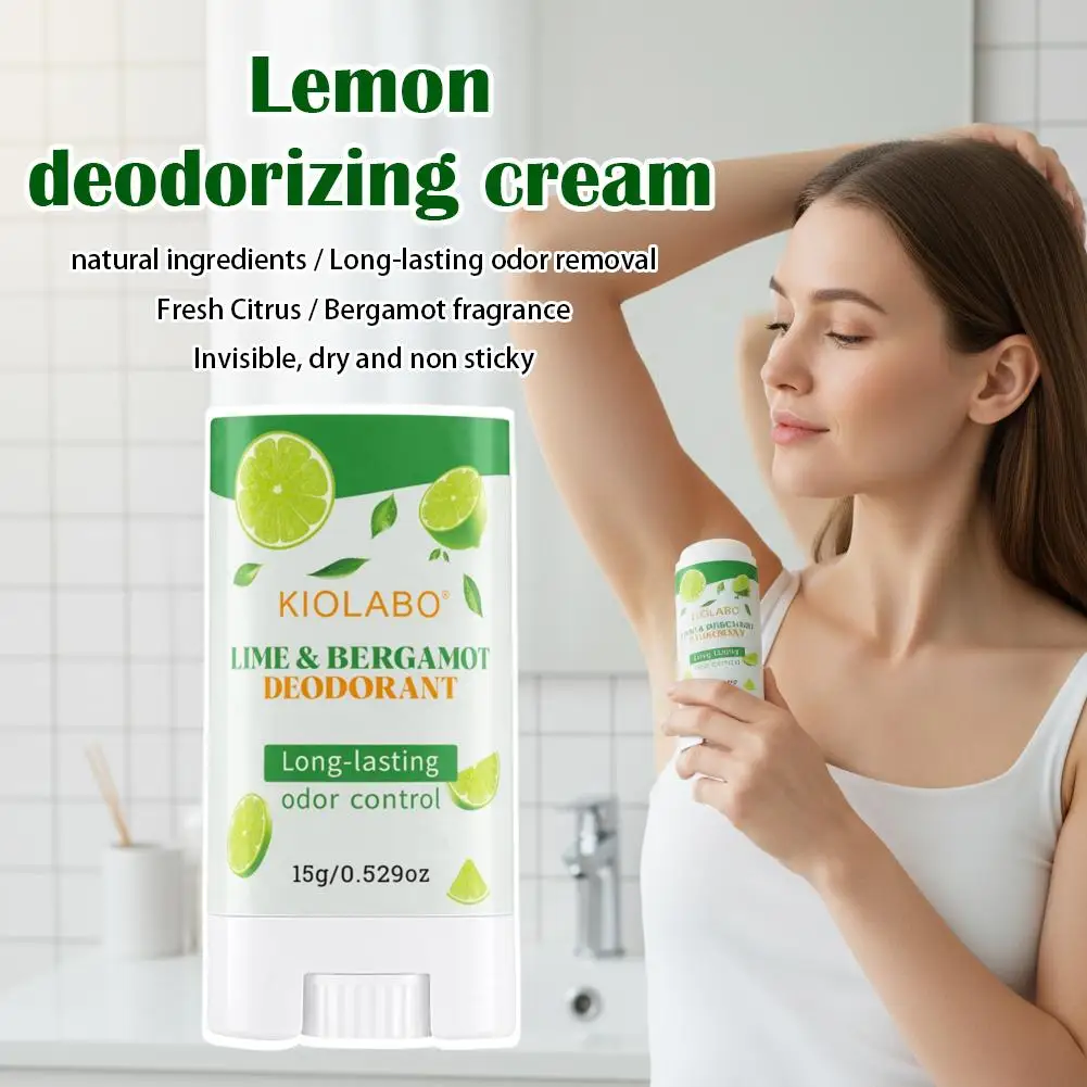 15g Lime Bergamot Deodorant Stick Aluminum-Free Underarm Odor Removal Balm 24 Hours Long Lasting Sweat Control Fresh Lemon Scent