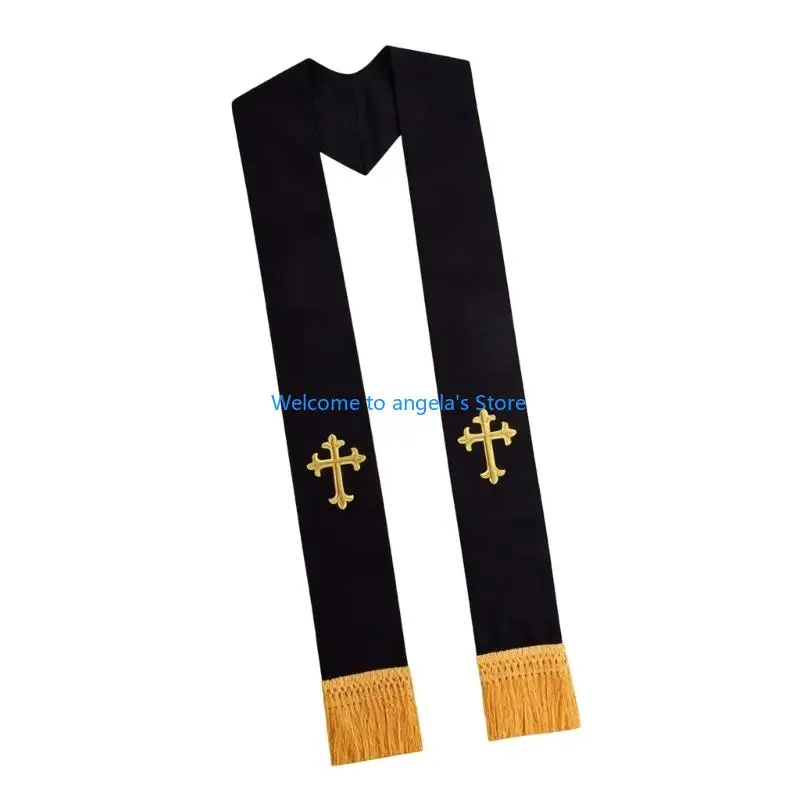 

X4YC Sophisticated Clergy Black Stole With Embroidery Detailing Seasonal Church Wear