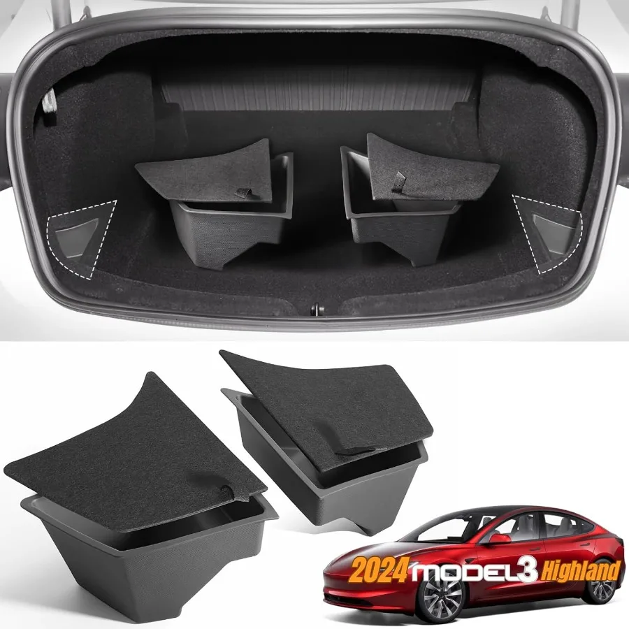 

Для Tesla Model 3 2024 Refresh Highland задний багажник, боковые контейнеры для хранения, скрытый органайзер для багажника с ковровой крышкой, незаменимая для путешествий автомобиля