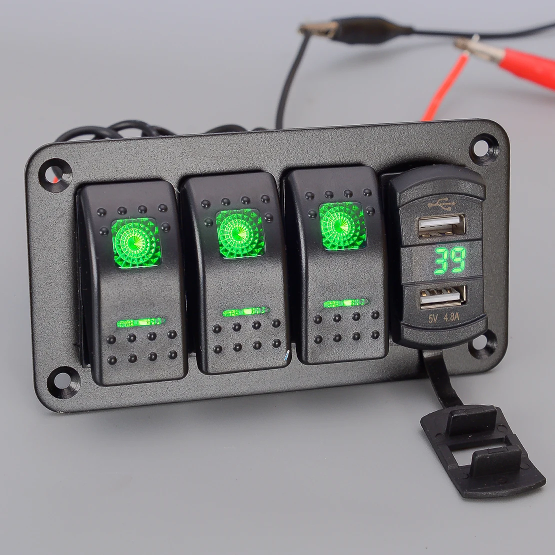 

3-х клавишный тумблер с двумя USB-портами, универсальный для 12В-24В RV, автомобилей, грузовиков, мотовездеходов, прицепов, судовых катеров, зеленого цвета, стандартный вольтметр