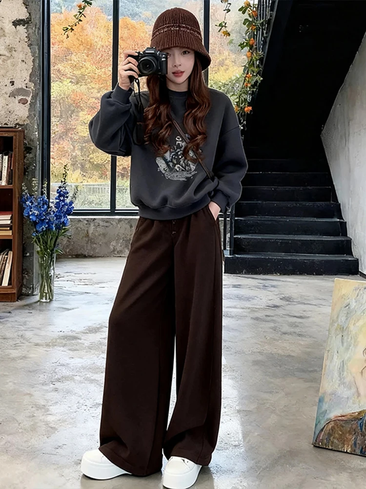 

Anti-Aging Sweatirt Wide Leg Pants Two-Piece Set Casual Simple Faion Women's Ensemble Spring Autumn New Sle Comfortable