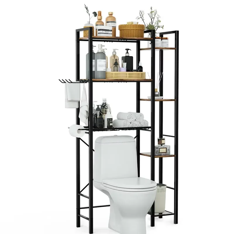 3 Tier Over Toilet Storage Rack Bathroom Organizer Shelf with Side Holder Durable Space Saving Wall Mounted Cabinet for Home