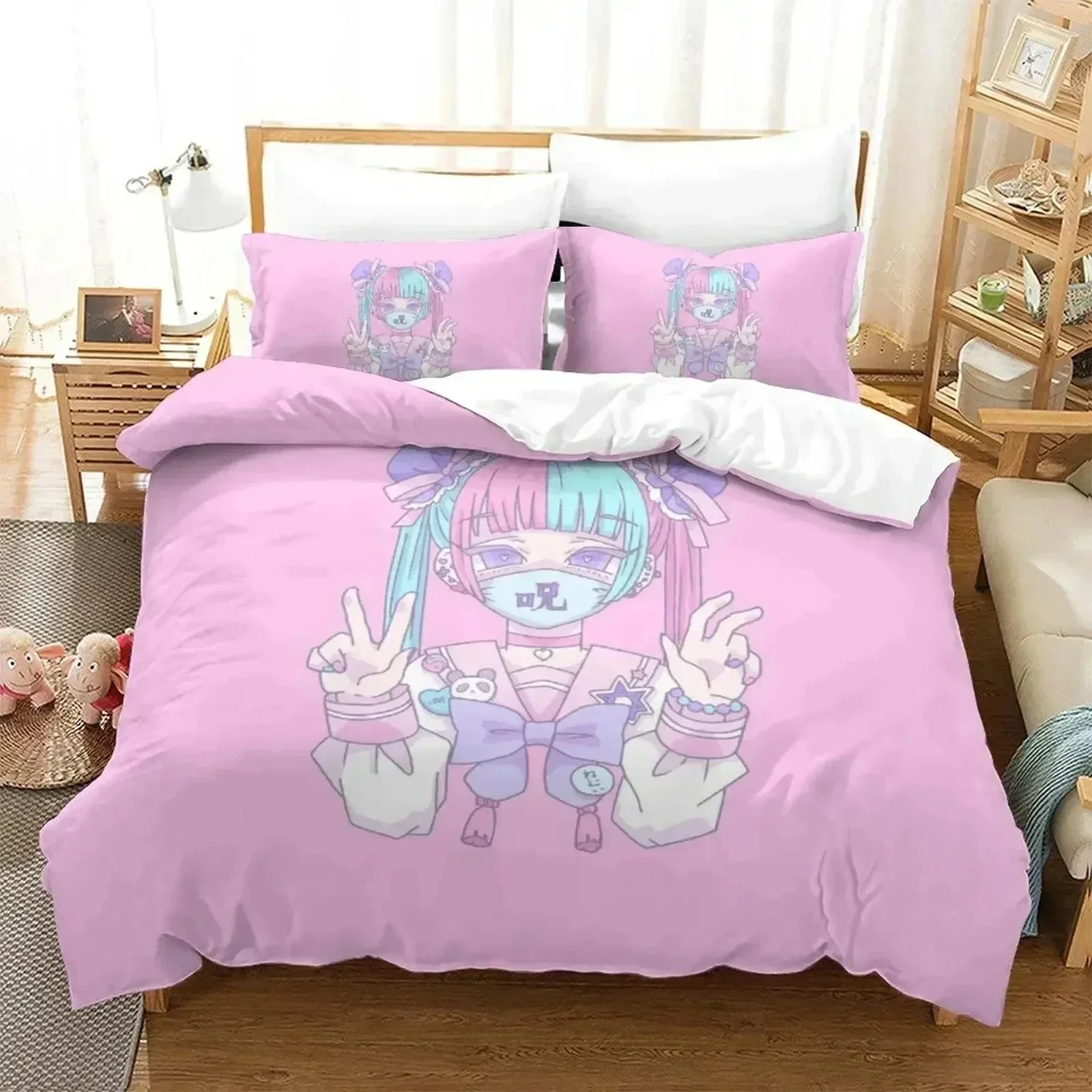 

Anime Aesthetic Girl Art Strawberry Bedding Set Duvet Cover Bed Set Quilt Cover Pillowcase Comforter king Queen Size Boys Adult0