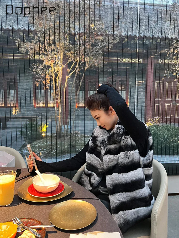 Autumn Winter New High-end Fashion Eco-friendly Rex Rabbit Fur Vest Women Korean Ins Trendy Patchwork Color Thickened Warm Vest
