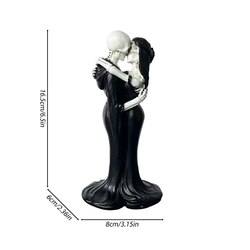 1 PC Gothic Halloween Skull Couple Statue Eternal Kiss Figurine Dark Aesthetic Decor Miniatures Romantic Festive Gift for Lovers