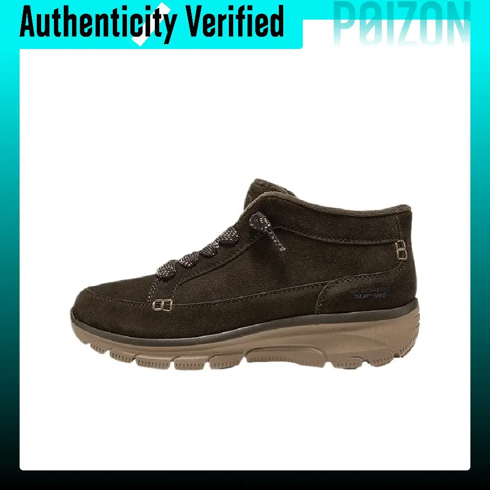 Skechers Warm Fleece Boots Short Mid-Calf Combat Boots Women's Chocolate 168208-CHOC