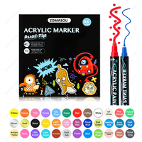 12-60 Colors Acrylic Paint Markers Pens , Dual Tip Paint Markers Art Painting Dot Pen Portable Coloring Drawing Pen Student Gift