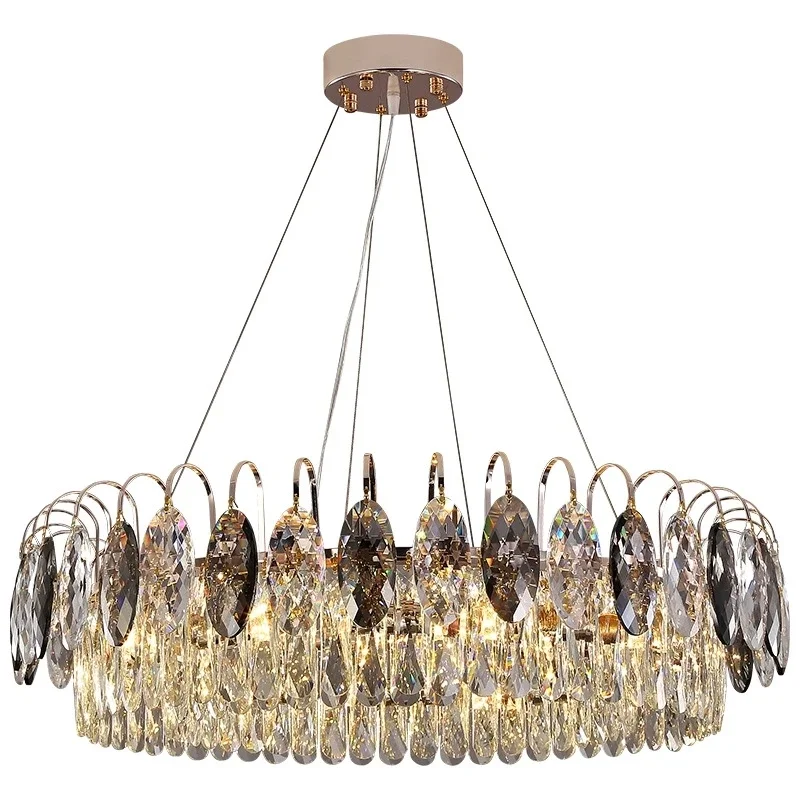 

LED Light Luxury Circle Chandeliers For Living Dining Room Bar Golden K9 Crystal Oval Chandelier ing Give Away Bulbs