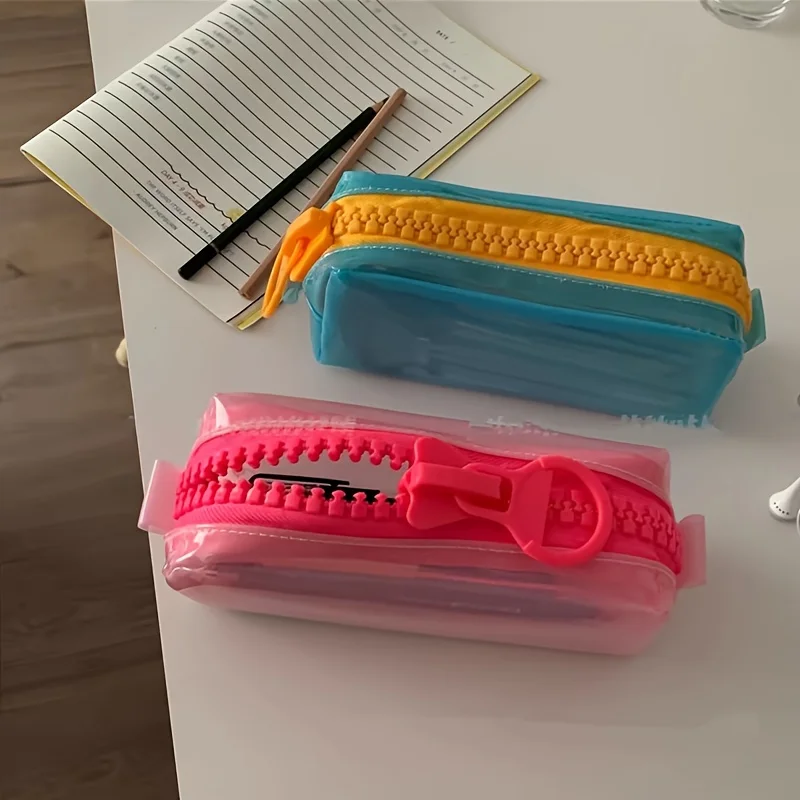 Available in 5 Colors, Jelly-Like Stationery Storage Box! Dopamine Pencil Case, Simple Solid Color Durable Bag, Stands Upright and Stable, Large Capacity Daily Stationery Box, Back-To-School Gift, Sch image 5