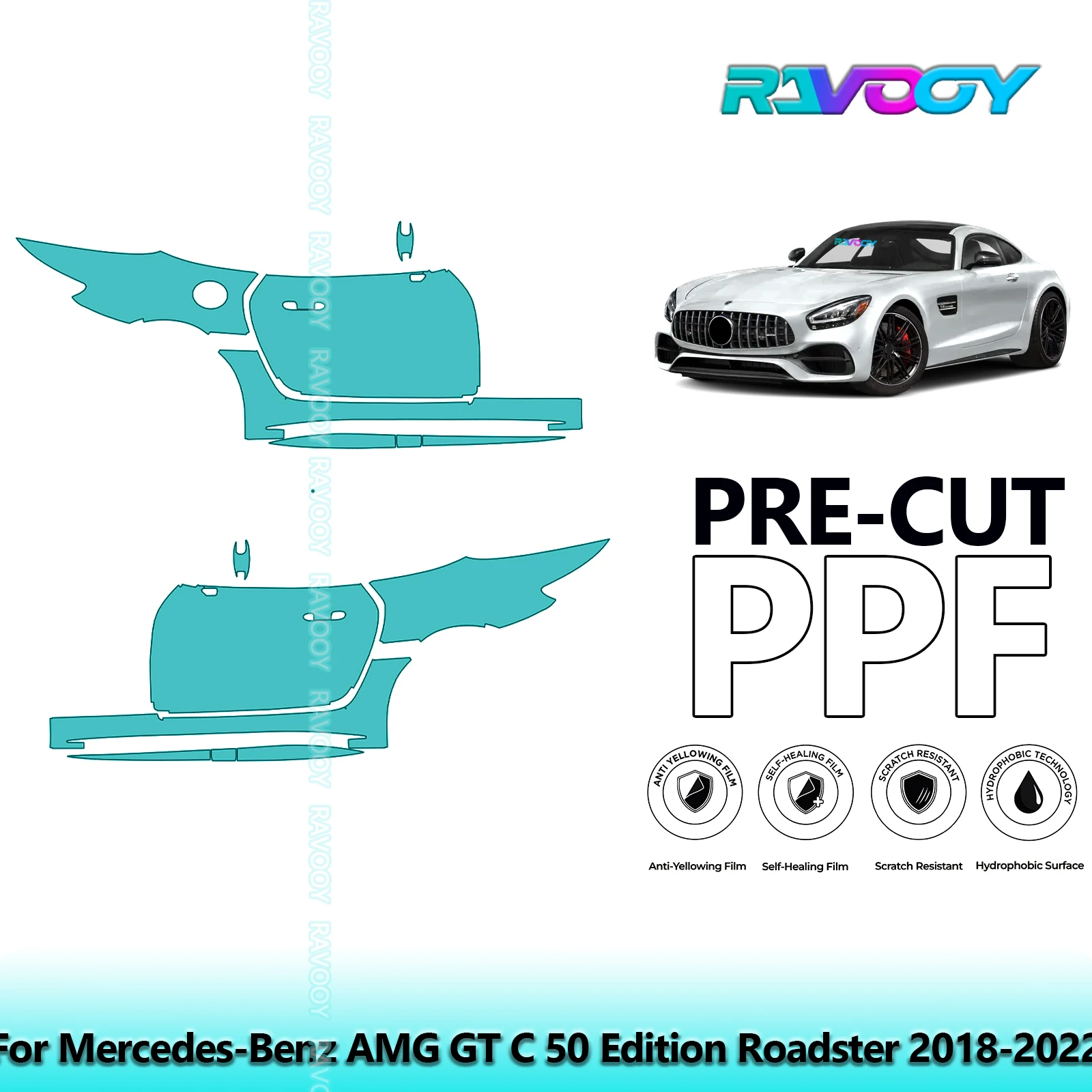 

For Mercedes-Benz AMG GT C 50 Edition Roadster 2018-2022 8.5mil Pre-Cut PPF Door & A/B Pillar Kit TPU Paint Protection Film Set