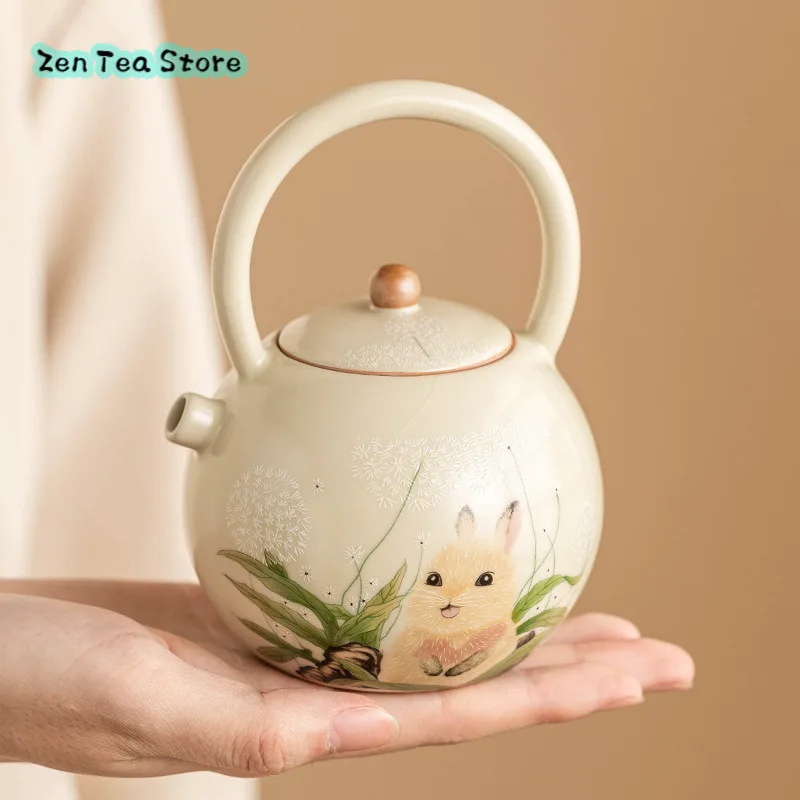 Meng Rabbit Ru Kiln Teapot Single Pot Open Piece Can Raise Beam Pot Home High-grade Ladies Tea Set Kung Fu Tea Pot