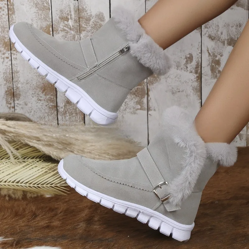Women Boots Plush Thick Sole Snow Boots Solid Color Keep Warm Zip Cotton Shoes Trend Winter Women Shoes Plus Size Tenis De Mujer
