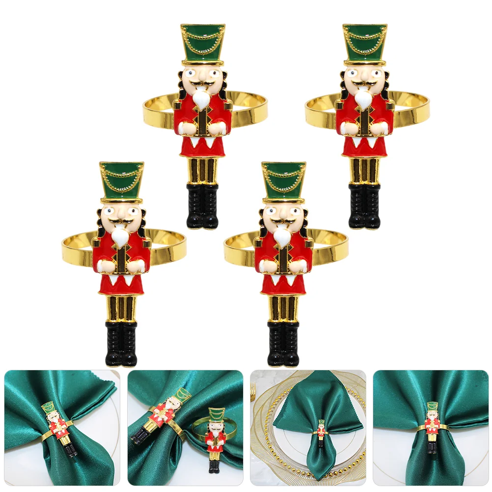 

4 Pcs Napkin Decor Accessory Bbq Decorations Buckle Outdoor Restaurant Ring Christmas Nutcracker Rings Shaped