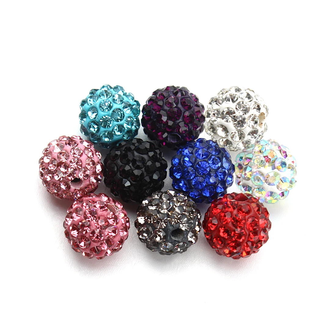 10pcs 10mm All Color Soft Pottery With Glitter Rhinestone Glass Ball Shambhala Beads DIY Bracelet Necklace Earring Accessories