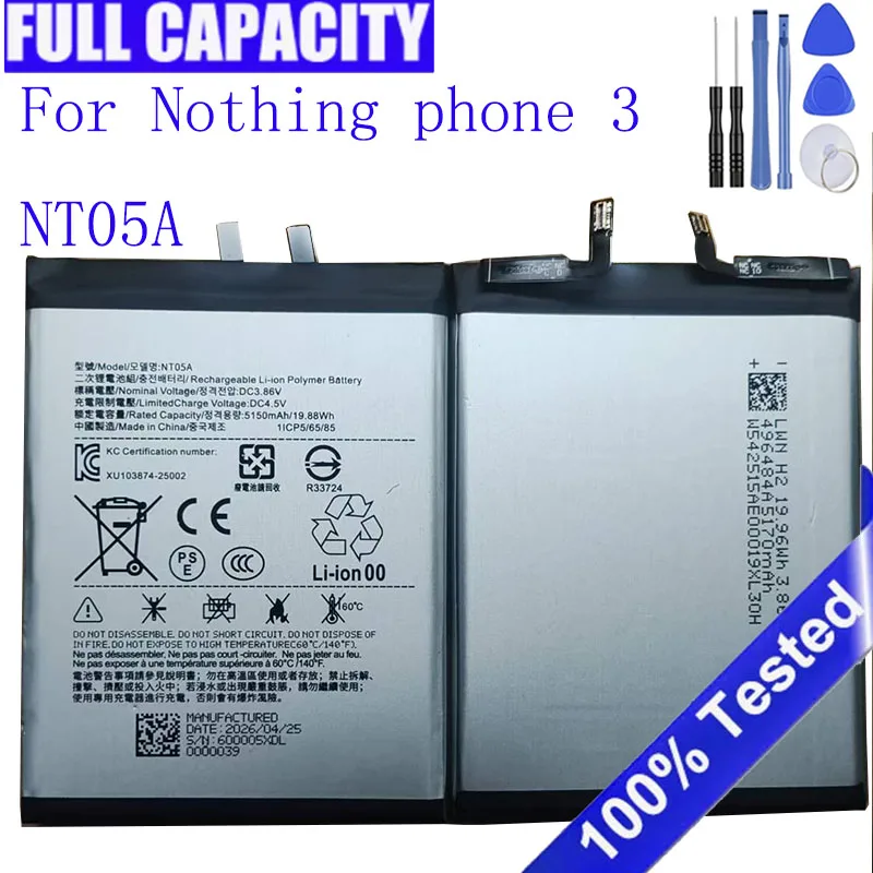 

New Battery compatible For Nothing phone 3 NT05A 5150mAh Mobile Phone Batteries + Free Tools