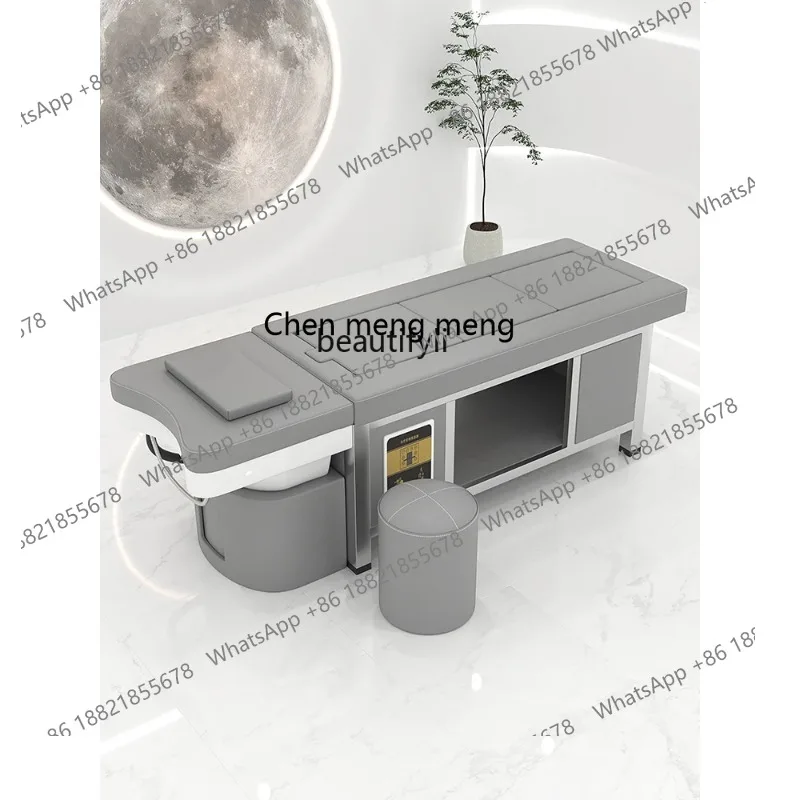 

S7486 ss Moxibustion Ceramic Basin Stainless Steel Shelf Thai Shampoo Chair Water Circulation Fumigation Head Treatment Bed Beau