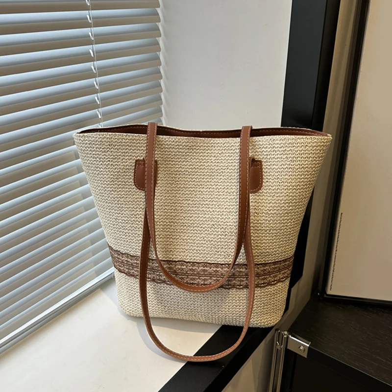 Damen Große Kapazität Schultertasche Sommer Stroh Gewebte Korbtasche Mode Weibliche Luxus Designer Strandtasche Shopper Tragetasche