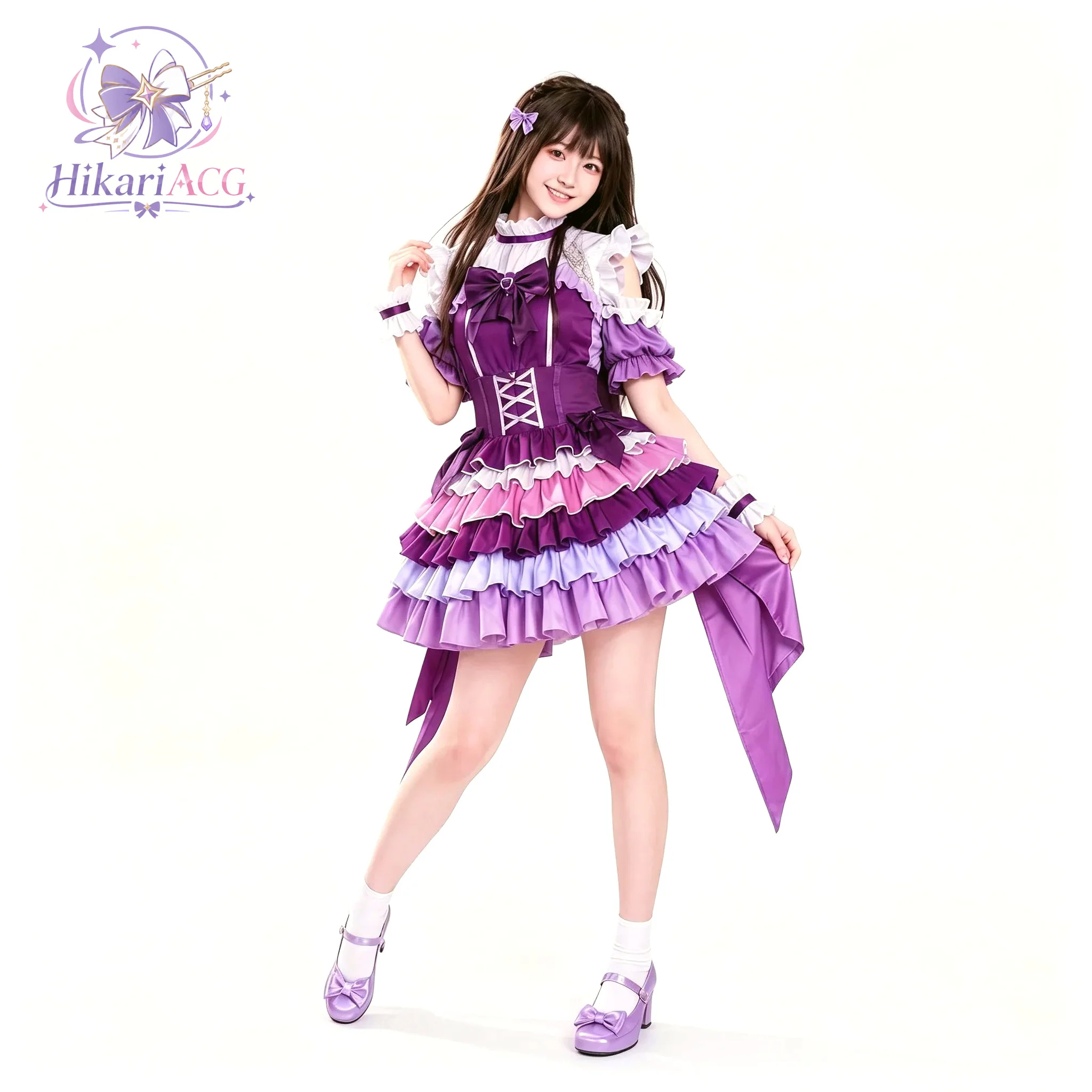 

Purple Stage Dress Magia Puella Magi Madoka Magica Costume Homura Akemi Cosplay Full Set for Women Halloween Comic Anime Outfit