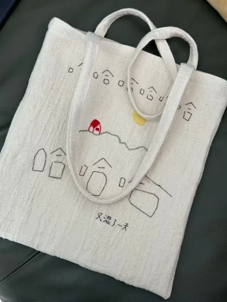 

Single Shoulder Storage Bags Large Capacity Canvas Bag Fashion Versatile for Women 2025 New Style Embroidery Shopping Handbag