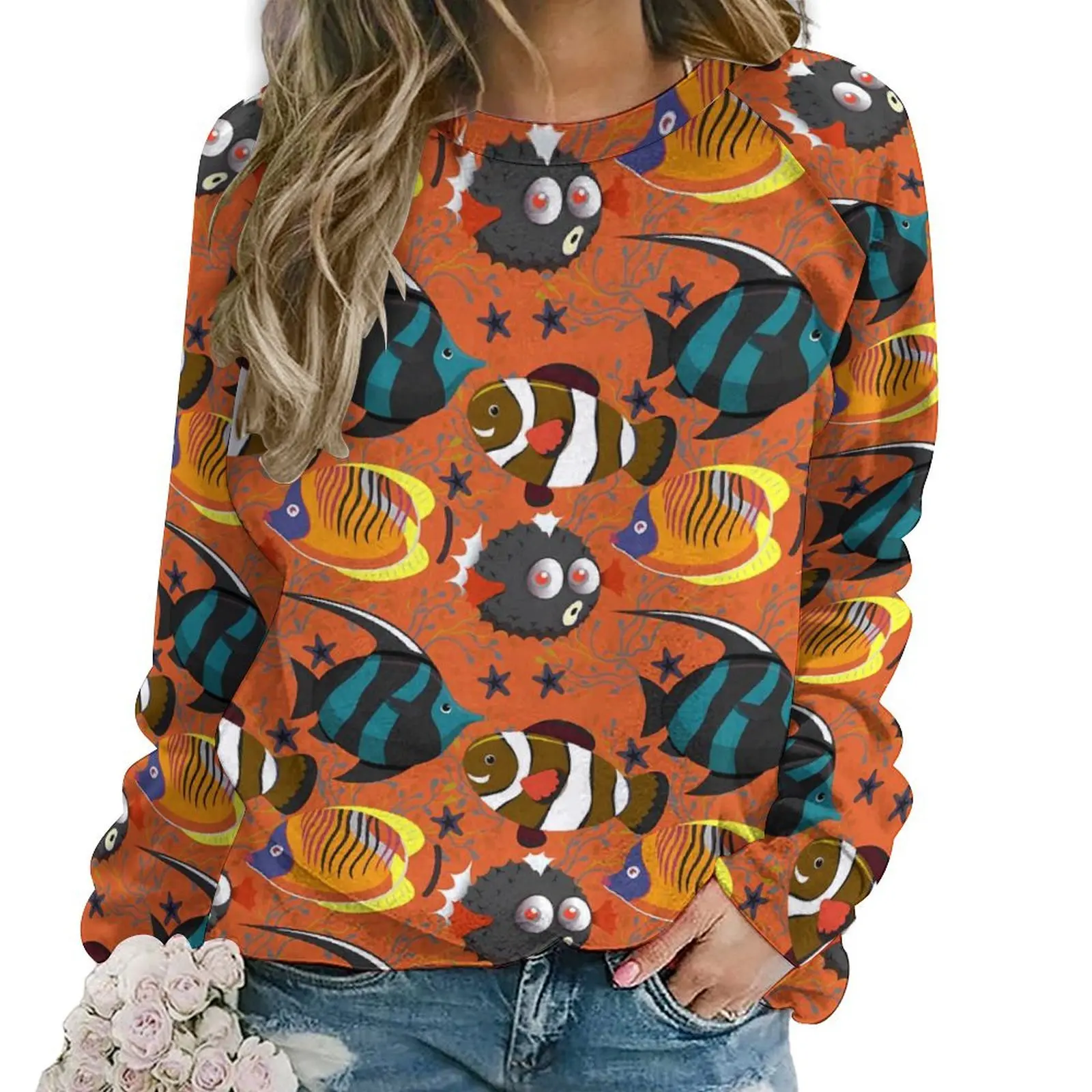 

Colorful Sea Fish Hoodies Women Aquatic Animals Hip Hop Casual Hoodie Long Sleeve Trendy Design Sweatshirts Large Size