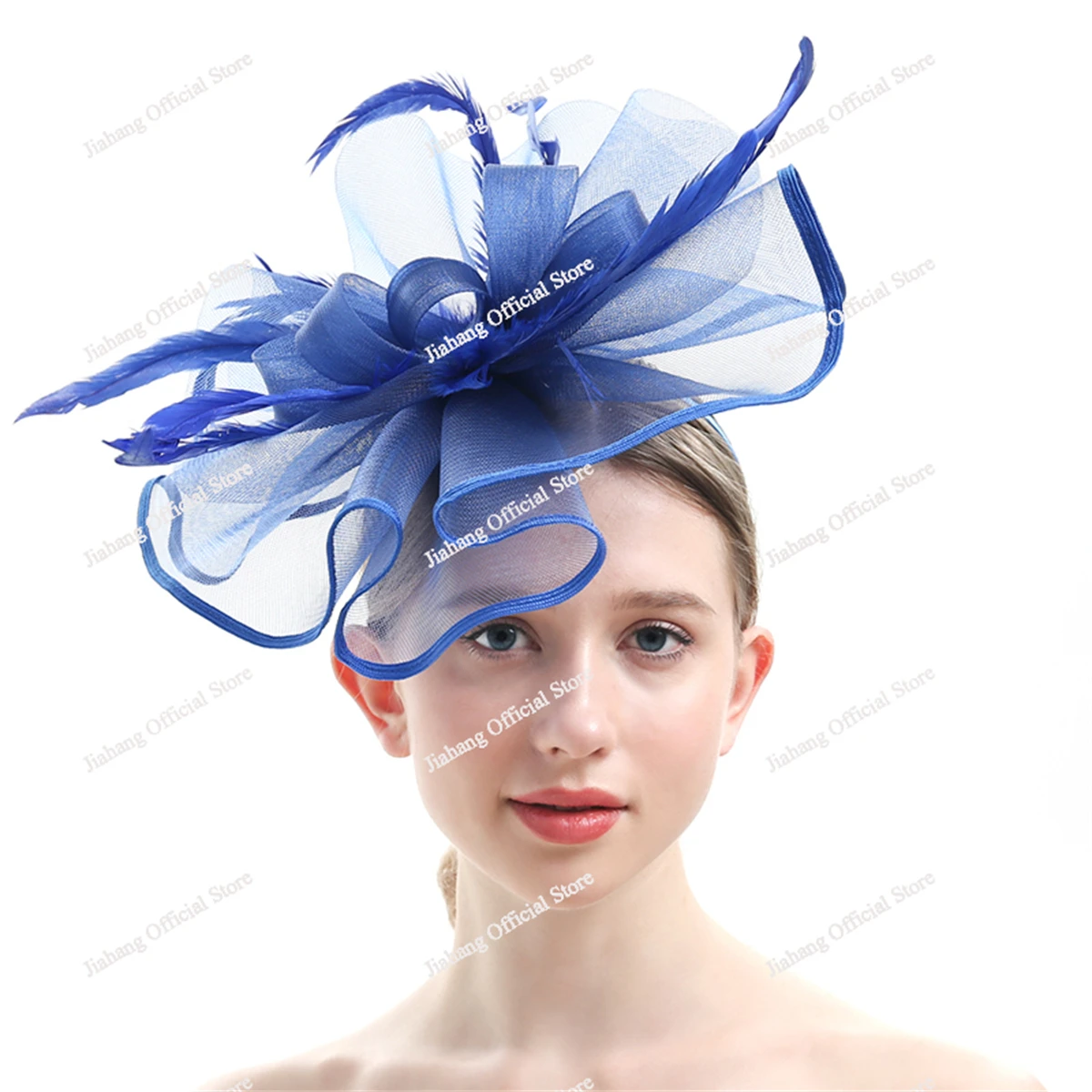 Large Chiffon Fascinators Hat with Feather, Cocktail Tea Party Horse Racing Derby Headwear for Women