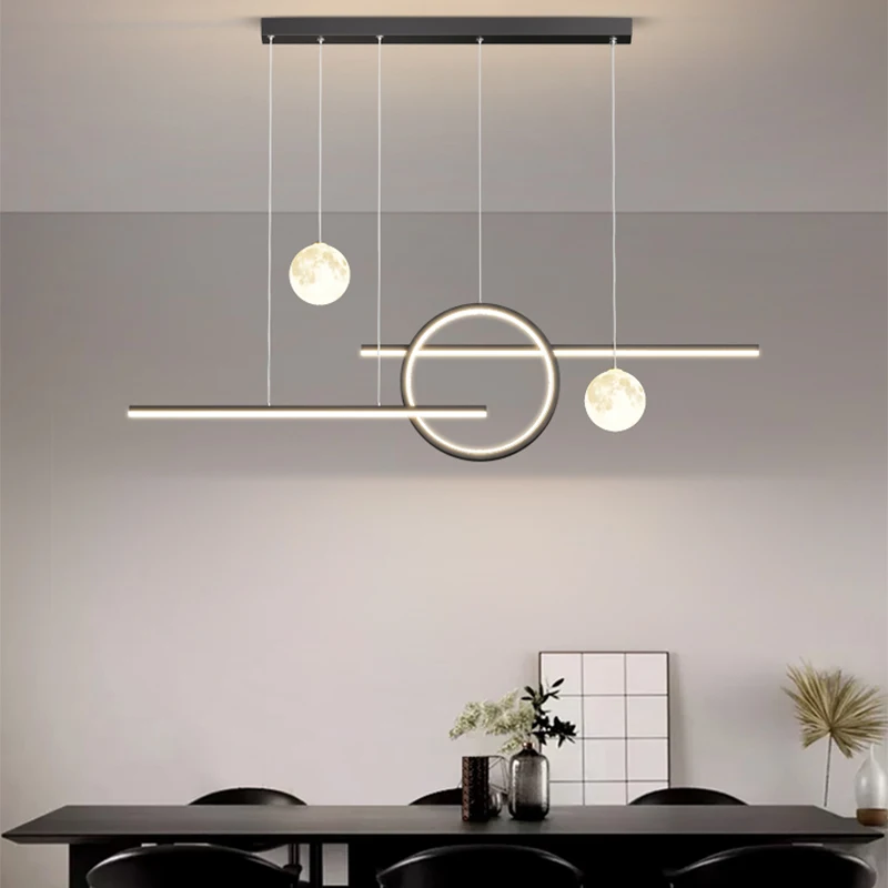 

Restaurant Minimalist Designer Dining Table Pendant Lights Modern Simple Line Bar Dining Room Lamp Nordic Art Strip Lamp