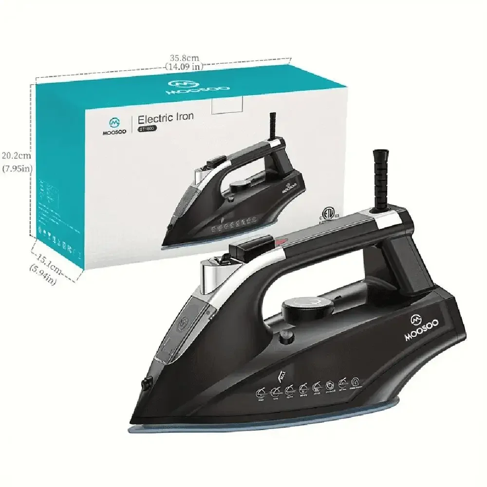 Professional Ceramic Soleplate Steam Iron 1800W with Anti-Drip System 4 Temp Settings Linen Silk Wool Nylon Motion Sensor