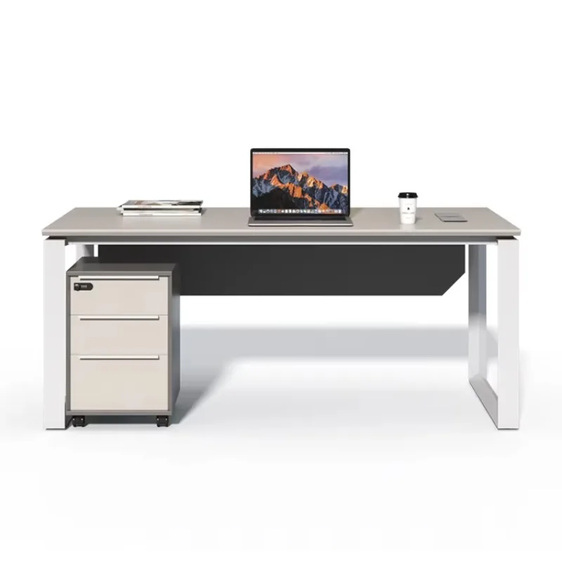 Modern Office Computer Desk Simple Double-Color Hypotenuse Design Metal Frame Wholesale Wooden Modular Desk Office Study Villas
