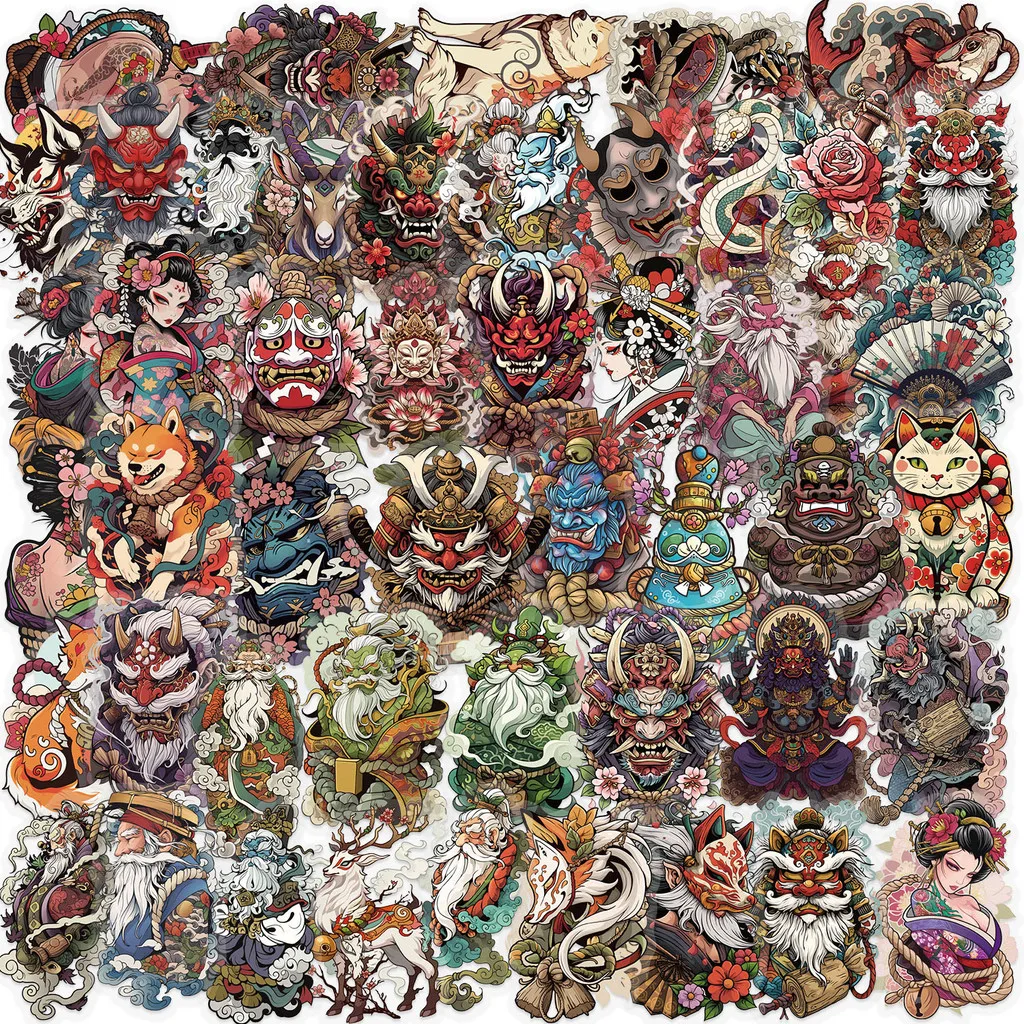50 pegatinas transparentes de arte de tatuaje japonés, calcomanías impermeables para mascotas para álbum de recortes, guitarra y portátil (tienda Anime Worlds)