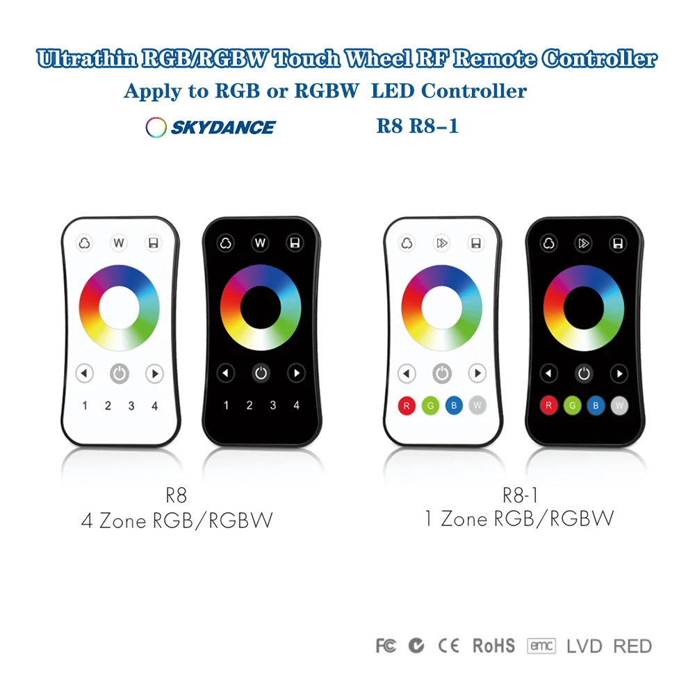 Skydance R8 R8-1 1/4 Zone 21n1 Ultrathin Touch Wheel RF2.4GHz Dimming Remote Switch For RGB/RGBW Strip Module Series Controller