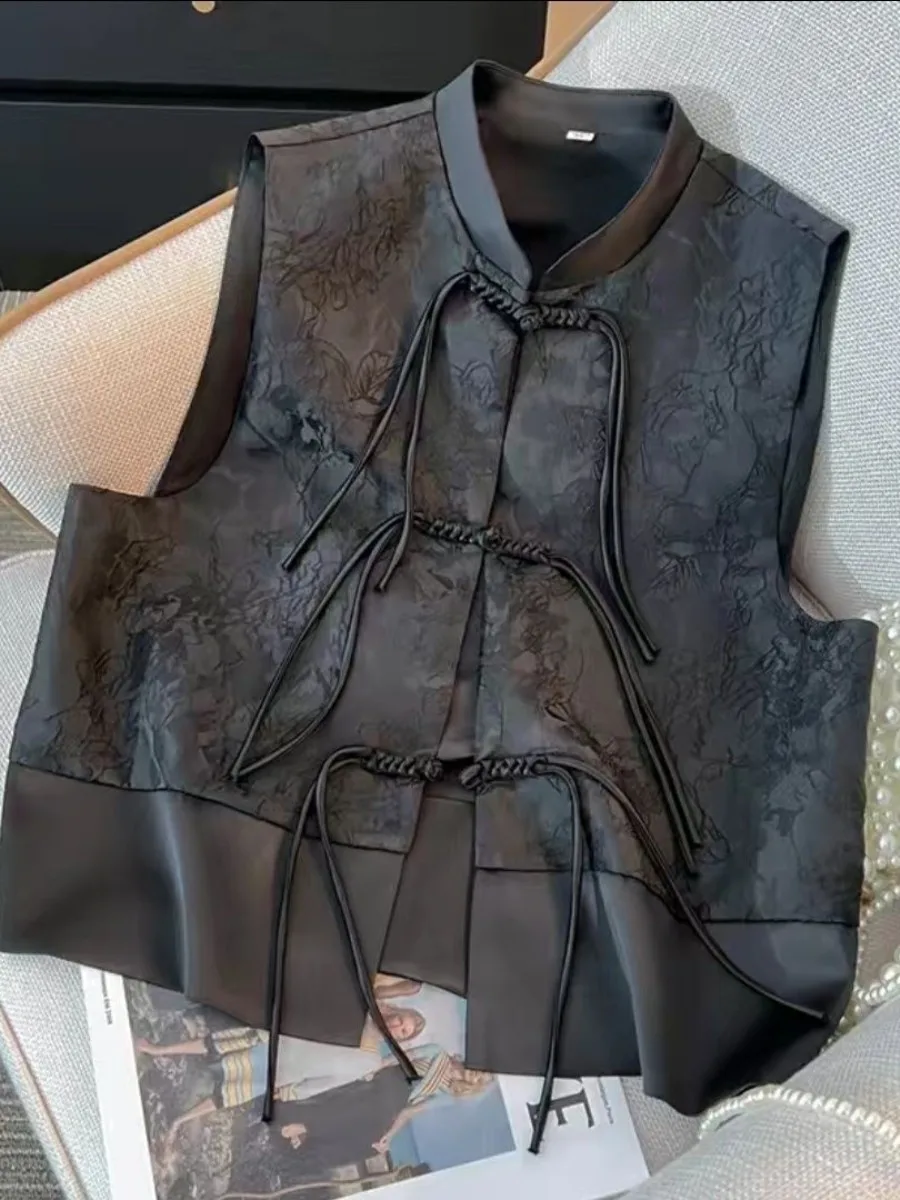 2026年春の新作黒服セット-レトロタッセルスプライシングボタン-中国風エレガントツーピーススーツ-ヤンジンブランド
