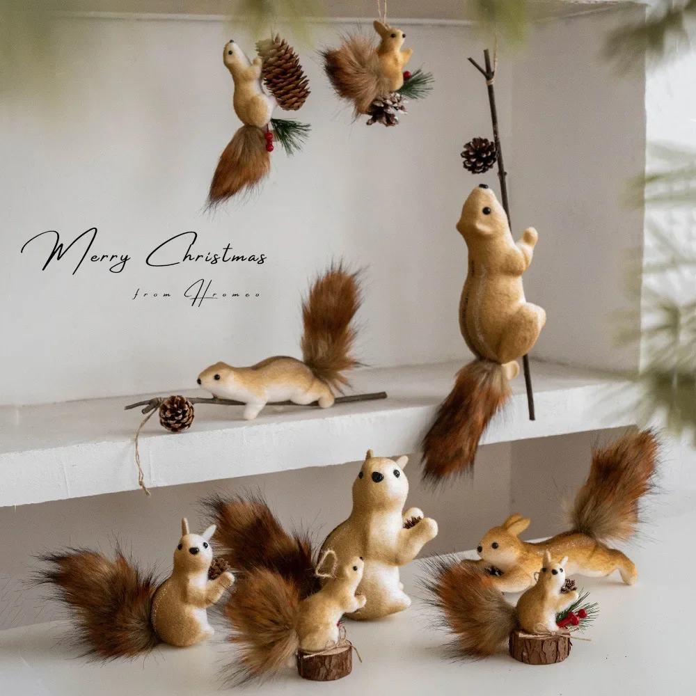 7Pcs/Set Christmas Stuffed Squirrels Bulk 5 Inch Small Plush Squirrels Toys Christmas Tree Ornaments Gifts Birthday Party Favor