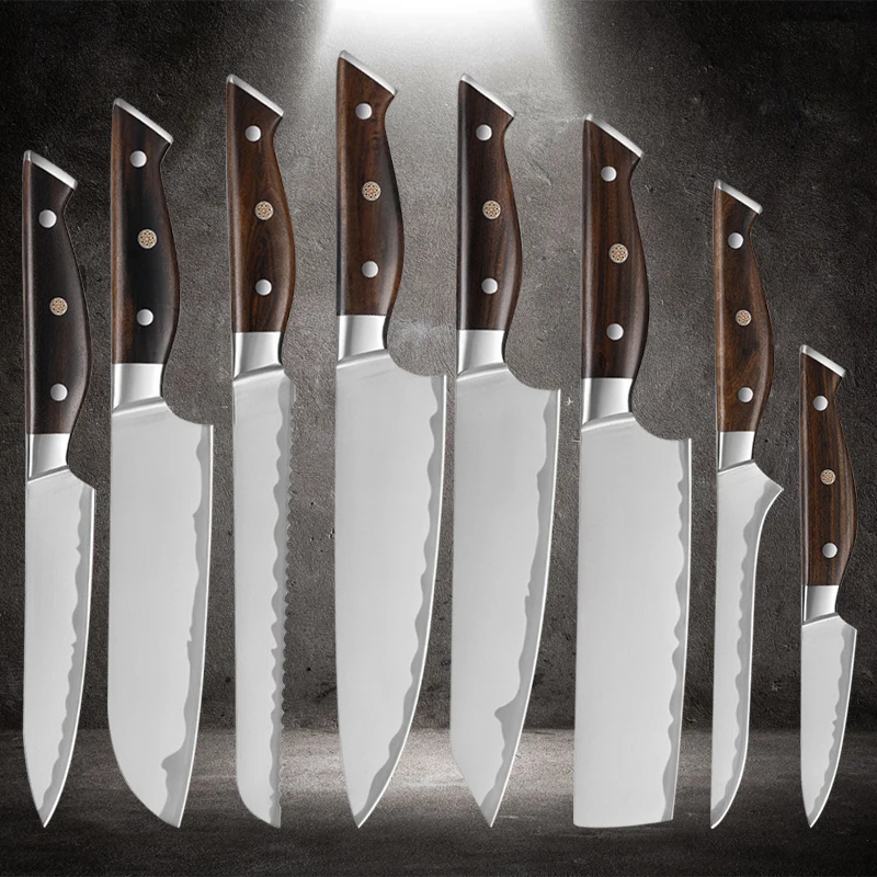 Professional Japanese Chef Knife Set Stainless Steel Forged Kitchen Santoku Fish Knives Butcher Meat Cleaver Boning Bread Knife