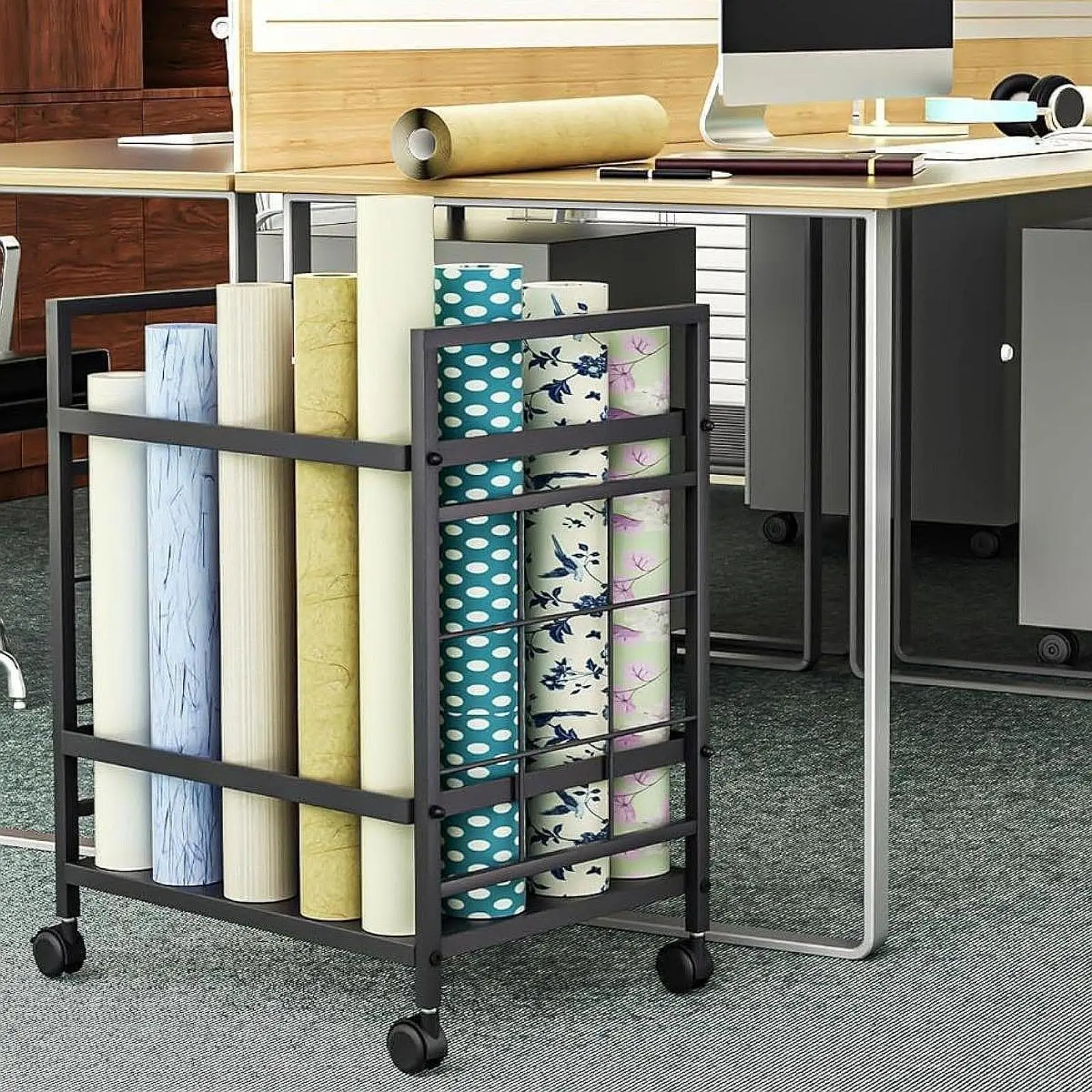 

Blueprint Storage Rack with Wheels Print Rack Multifunctional Large Capacity Poster File Plastic Holder for School Office Home