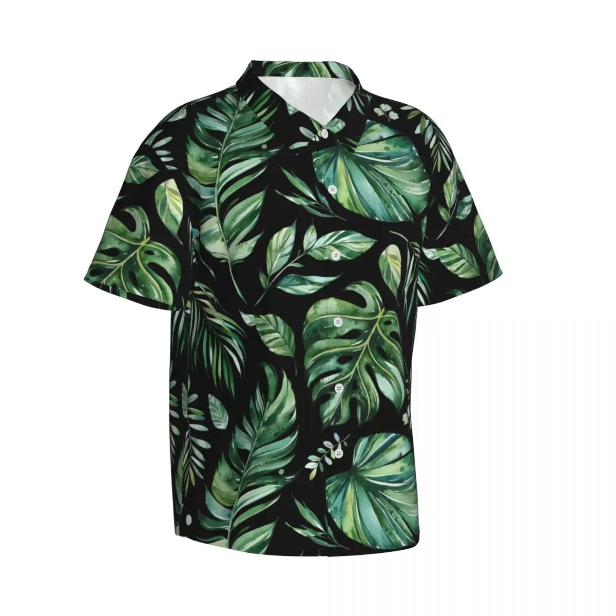 Monstera-Chemise de vacances en cuir chevelu pour hommes, vert et noir, hawaïen, chemises décontractées, chemisiers classiques, manches courtes, vêtements graphiques de rue, Y2K