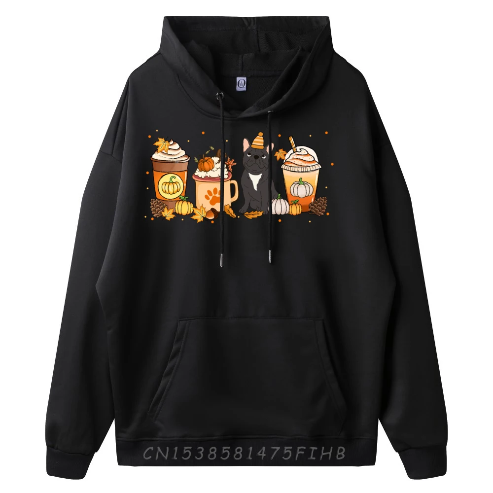 Frenchie Coffee Pumpkin Spice Dog Lovers Fall Thanksgiving Graphic Sweatshirts Men Luxury Hoodie Hip Hop