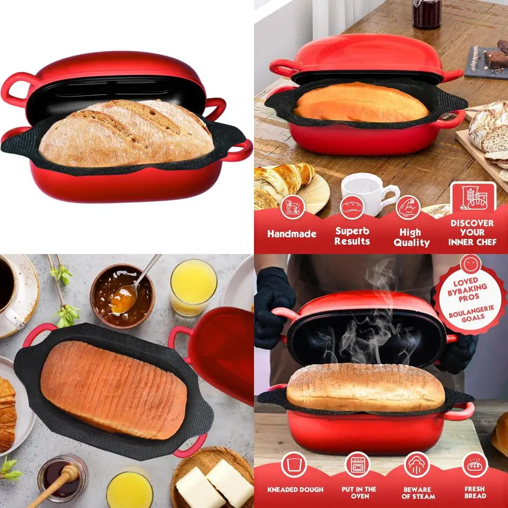

Cast Iron Bread Pan - 2.5 Quart Perforated Non-Stick Silicone Liner for Homemade Bread Baking