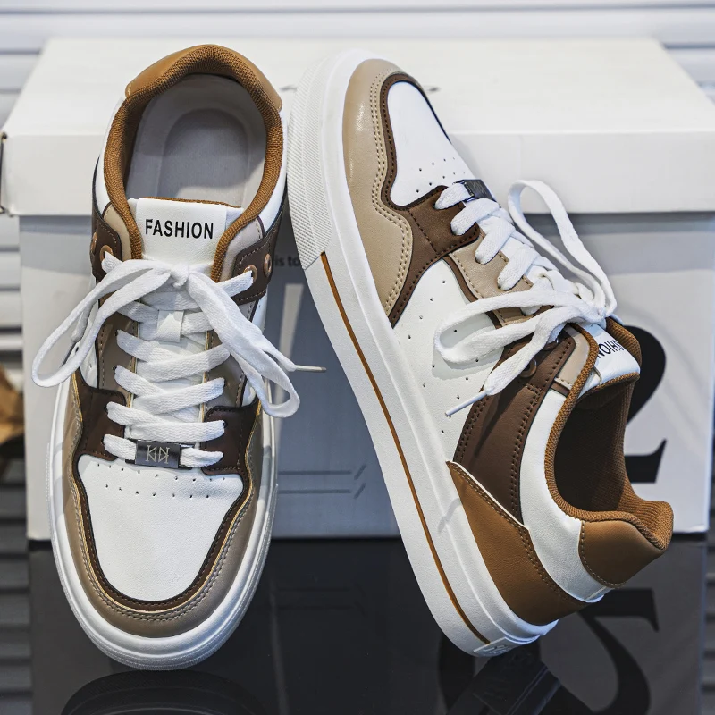 

Мужские кожаные кроссовки, дышащие, плоская подошва, Нескользящие, Повседневная модная обувь для скейтборда, весна