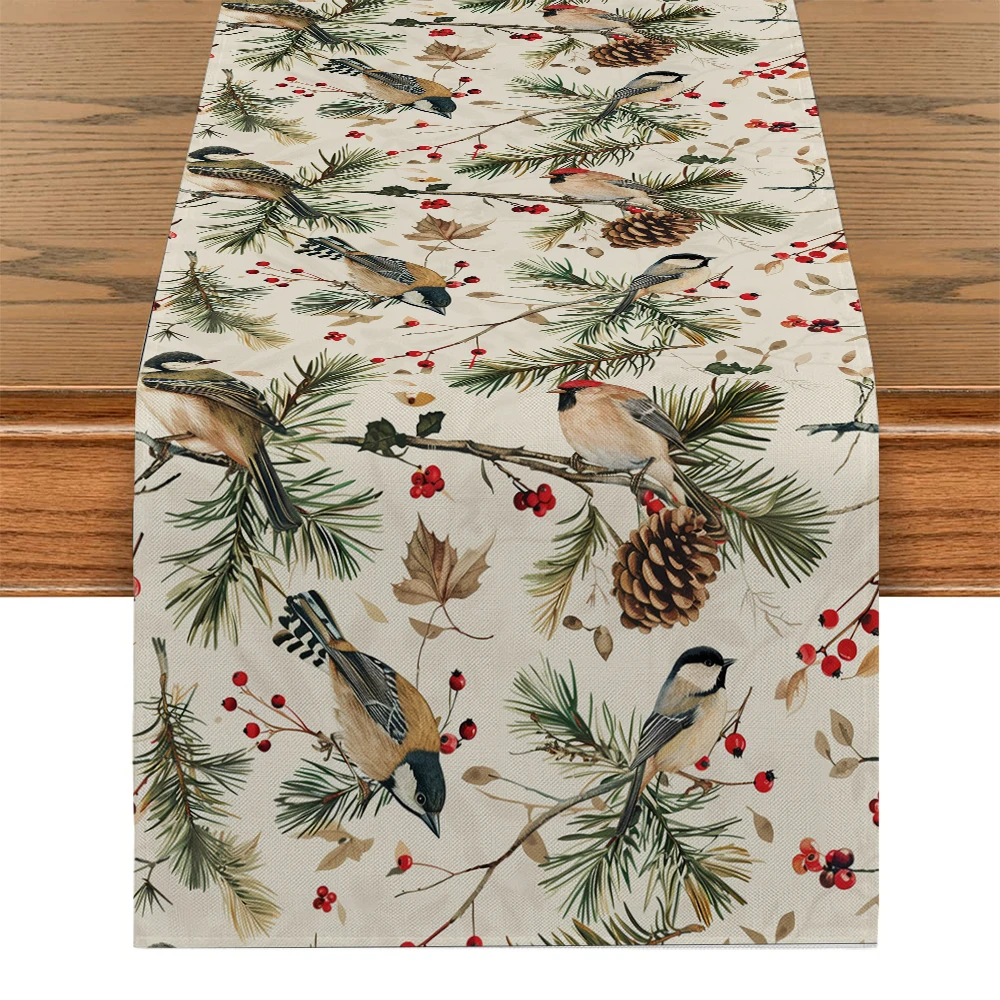 Christmas Plant Robin Table Runner Rustic Dining Table Decorations Table Runners for Wedding Party Coffee  Hotel Home Decor