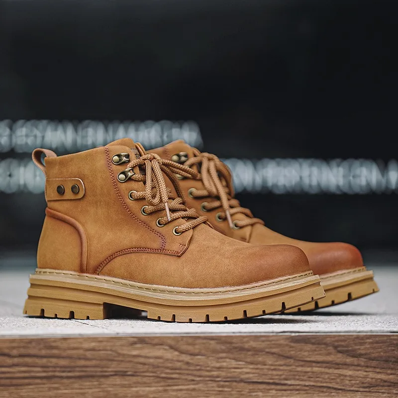 

Autumn Fashion Brown Men's Ankle Boots 2025 Comfortable Platform Leather Boots Men Non slip Work Boots for Men Botas Para Hombre