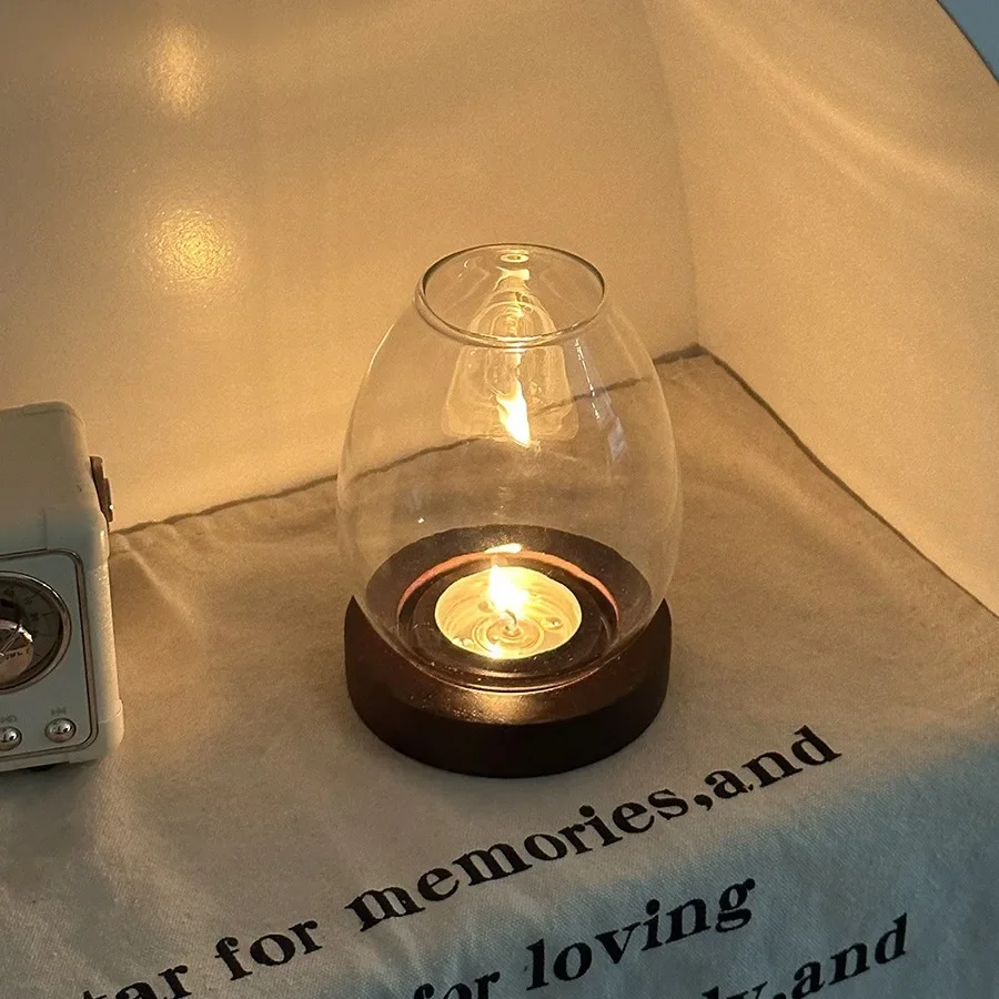 Candlestick Home Decor Aromatherapy Candle Glass Dust Cover Egg Shaped Candlestick Room Decoration m