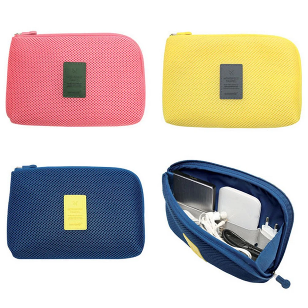 Digital Data Cable Storage Bag Navy Travel Pouch Anti Earthquake Waterproof Slim Design For Phone Wallet Keys