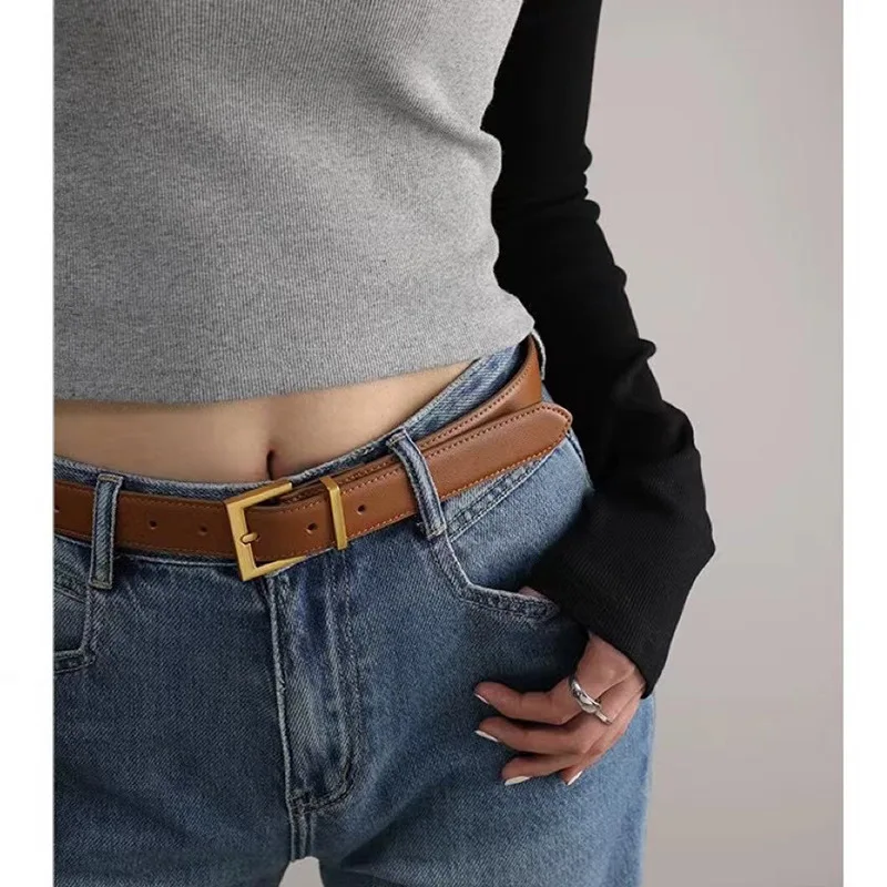 Square Pin Buckle Belt Simple Genuine Leather Belts Casual Jeans Pants Belt Decoration Coat Girdle Daily Commute For Women