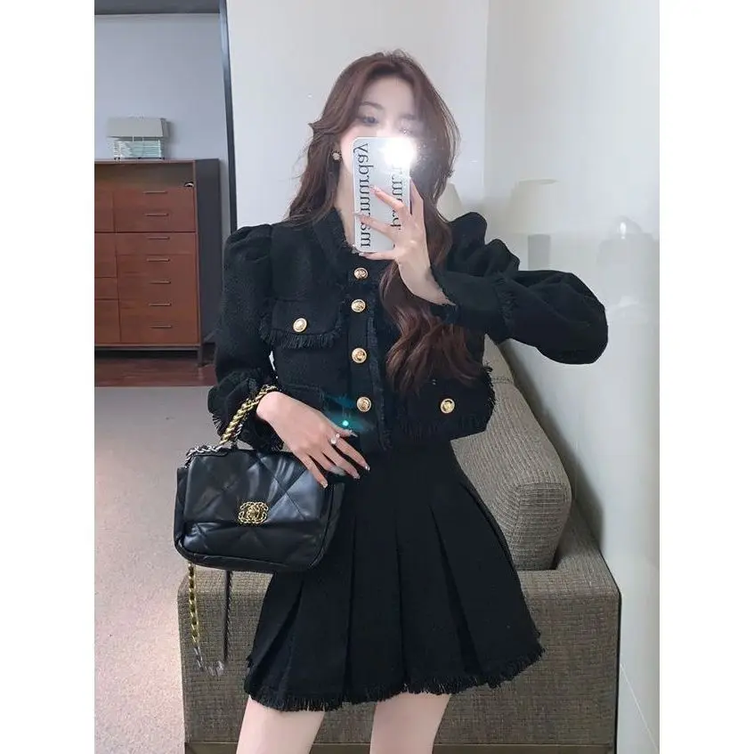 Autumn and Winter French Style Short Top Jacket Hip Hugging Skirt Two-piece Set Fashionable Women's Skirt Set Casual Outfits