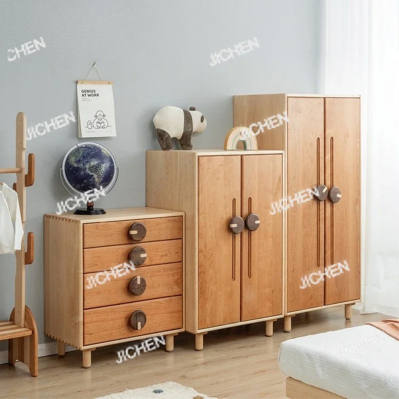 

HY 7W Maple Children's Wardrobe Solid Wood Boys And Girls Bedroom Combination Wardrobe Storage Drawer Storage