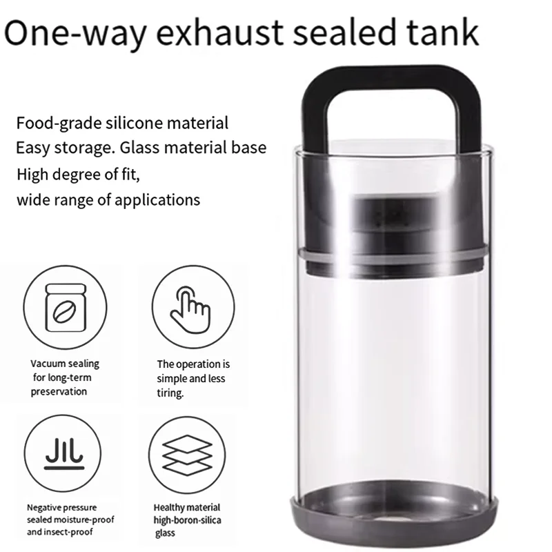 Vacuum Sealed Jar Coffee Bean Jar Transparent Household Kitchen High-Quality Portable Jar One-Way Exhaust Drying And Freshness