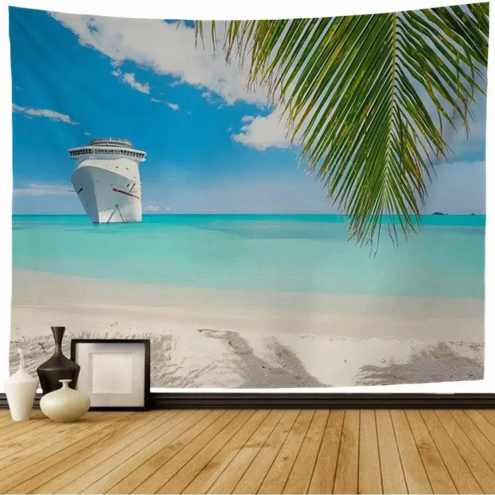 Cruise Ship Tapestry Traveling Maritime Tapestry Summer Tropical Island Tapestries Wall Hanging Decor for Bedroom Living Room