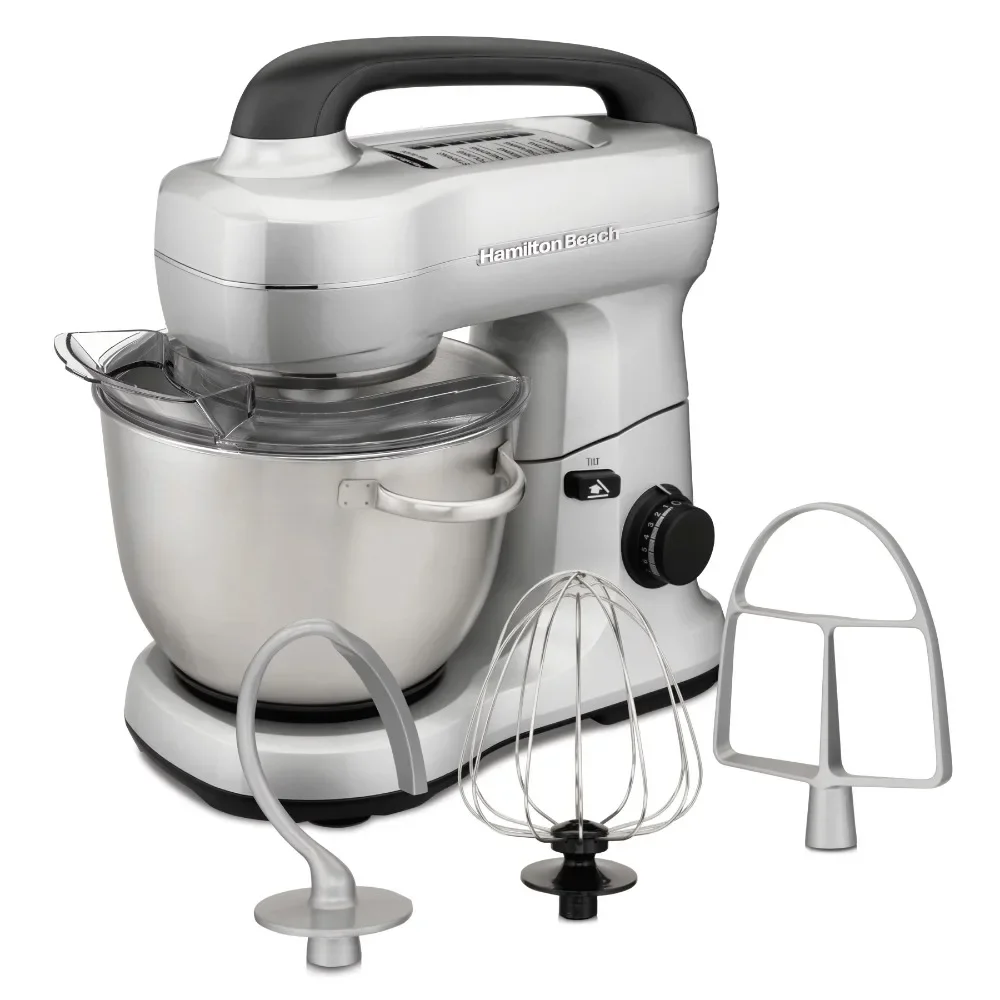 Stand Mixer with 4 Quart Stainless Steel Bowl, 7 Speeds, 300-Watt Motor, Silver