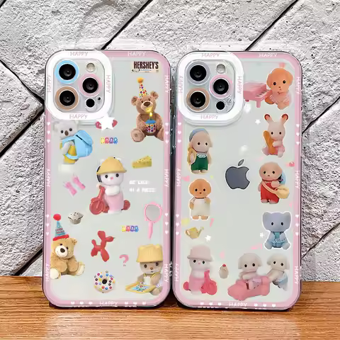 Lovely Sylvanians Family Phone Case for Samsung Galaxy S25 S24 S23 S22 S21 Ultra Plus 5G S20 FE Note 20 10 Clear Soft Capa Cover