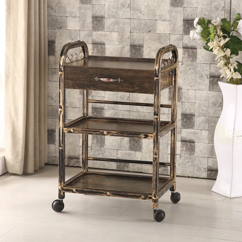 

Dressing Cart Wine Trolley Beauty Salon Decor Furniture Golden Auxiliary Wave Drawers Multifunctional Folding Manicure Makeup